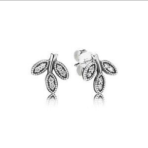 Pandora Charm Sparkling Leaves Clear Cubic Zirconia Earrings